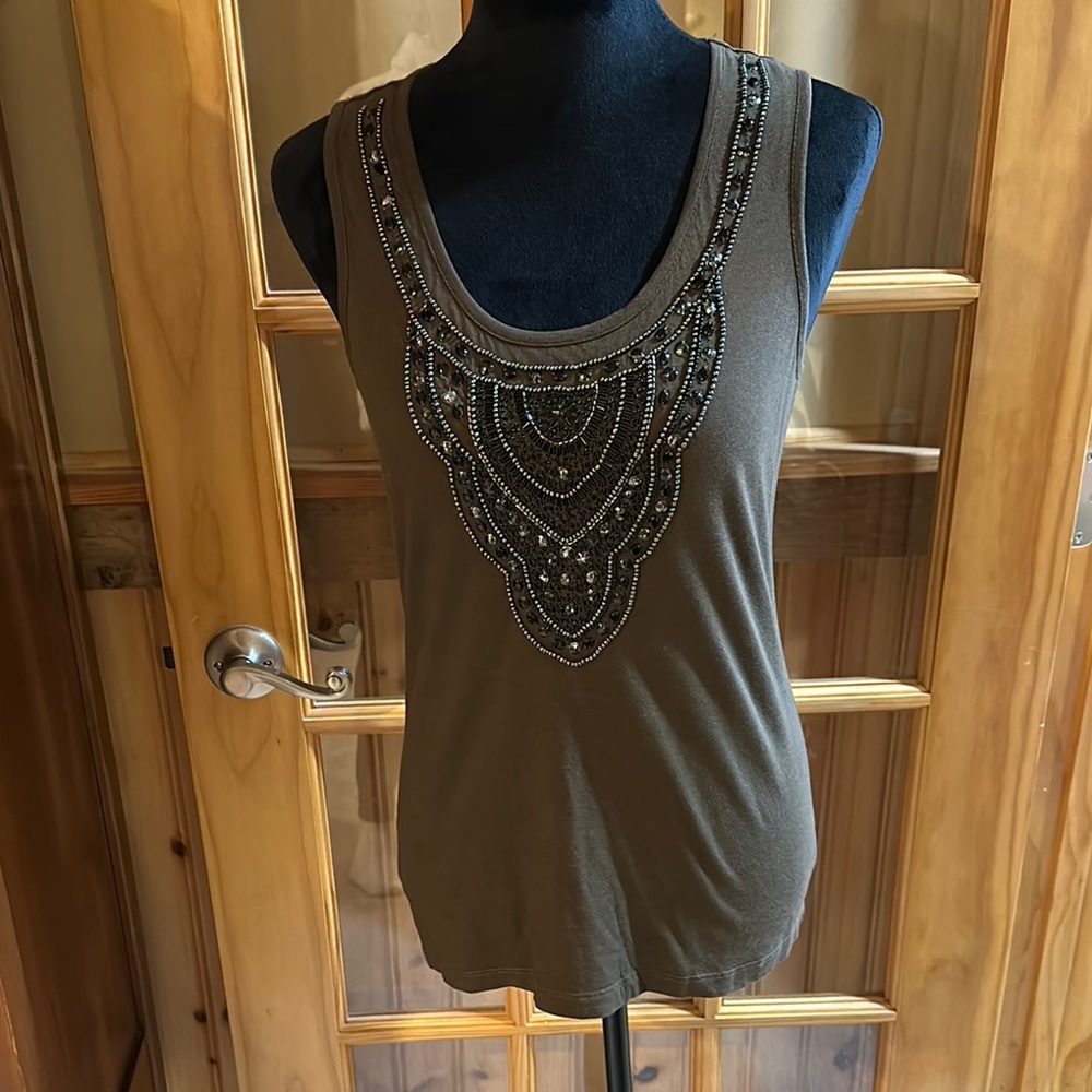 Embellished Brown Tank Top